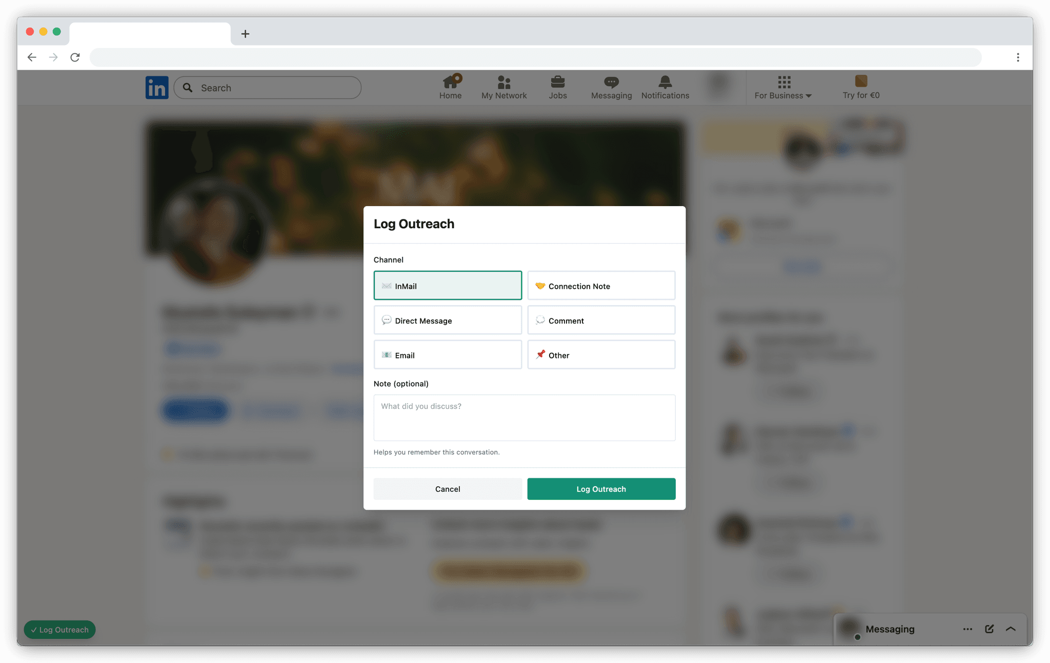 Touch Tally outreach logging modal